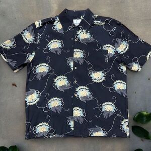 Visitor Vintage Casual Silk Blend Button Front Black Floral Shirt Men's Size XL